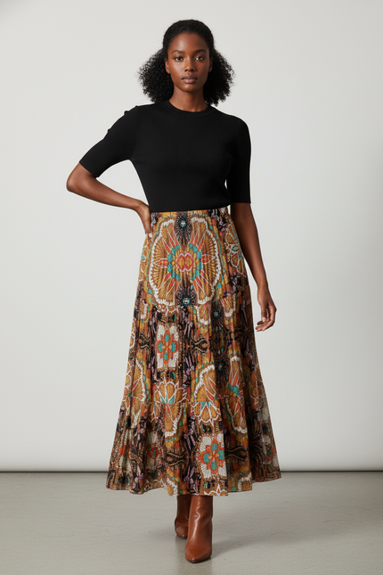 Jupe Longue Imprimée Plissée Bohème