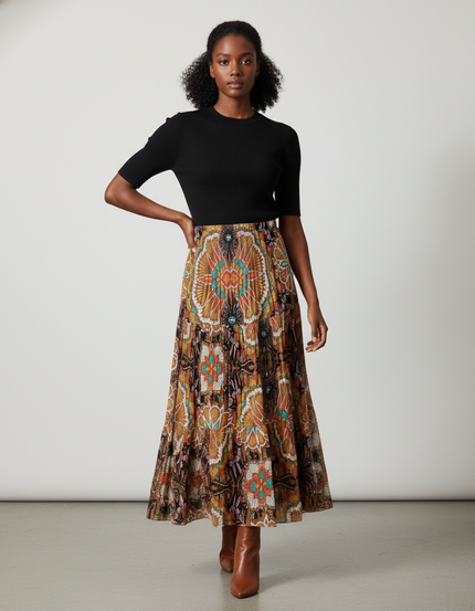 Jupe Longue Imprimée Plissée Bohème