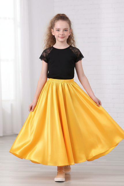 Jupe Longue Jaune Satin Fluide