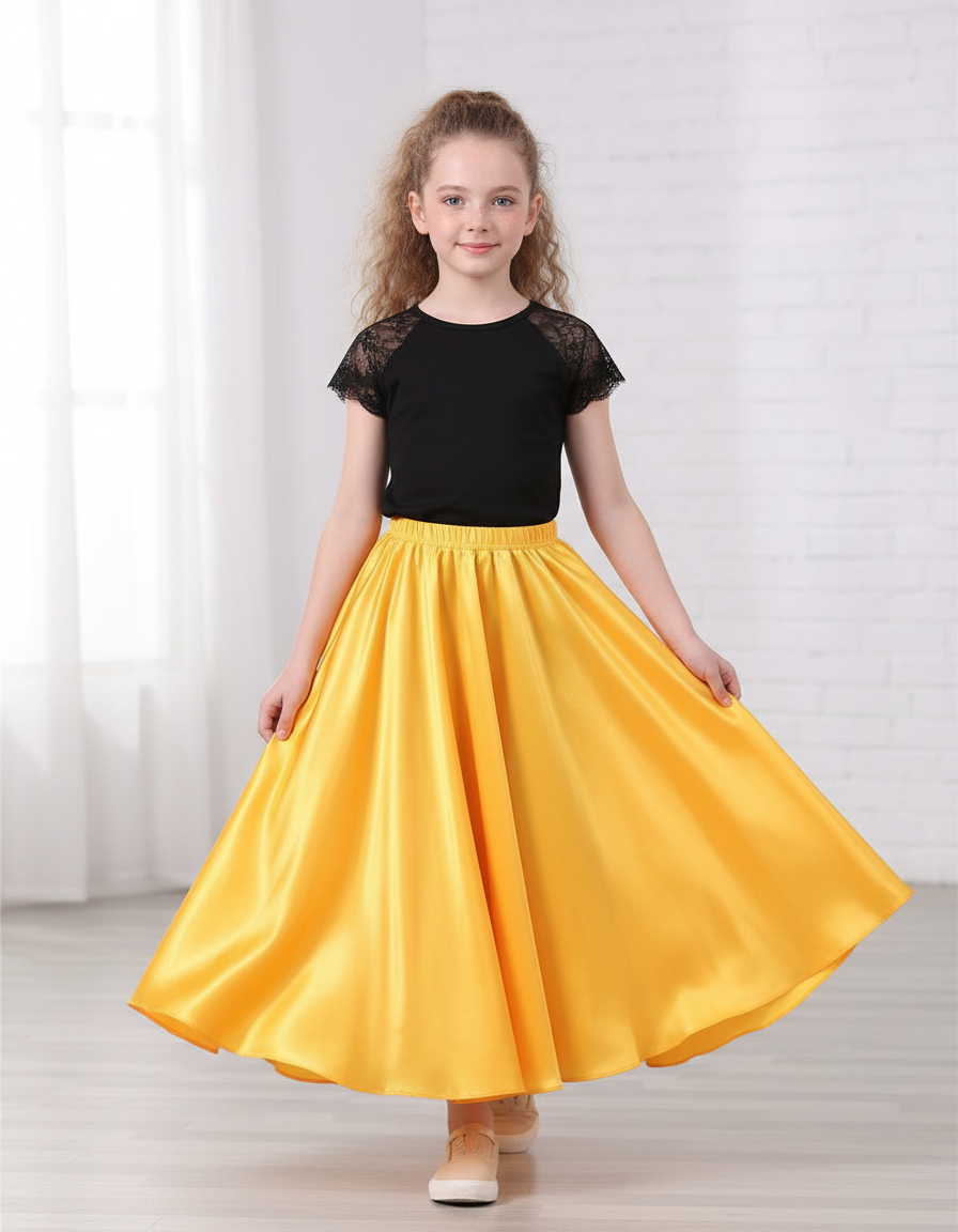 Jupe Longue Jaune Satin Fluide