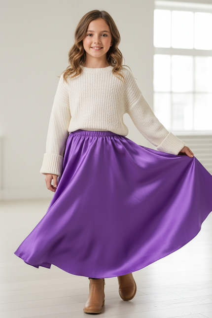 Jupe Longue Violette Satinée Fluide