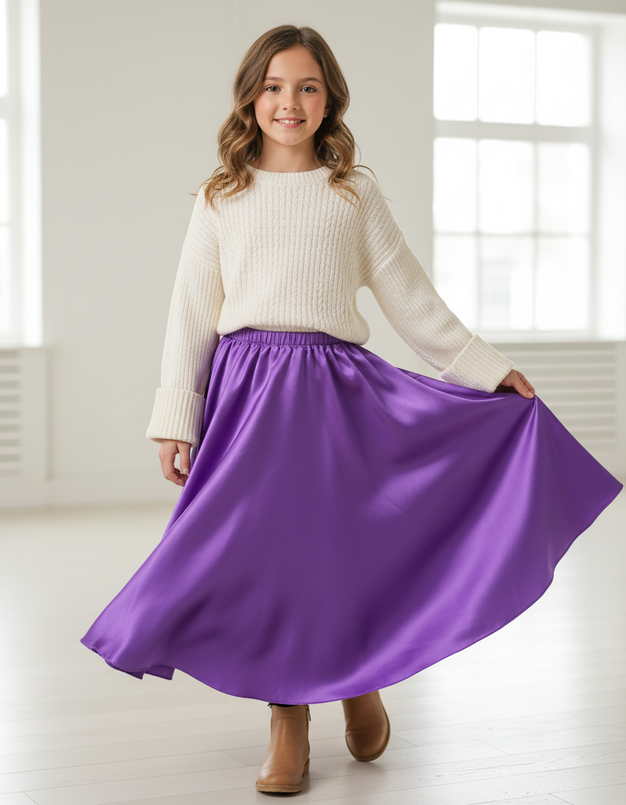 Jupe Longue Violette Satinée Fluide