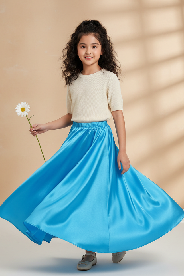 Jupe Longue Turquoise Satin Fluide Enfant