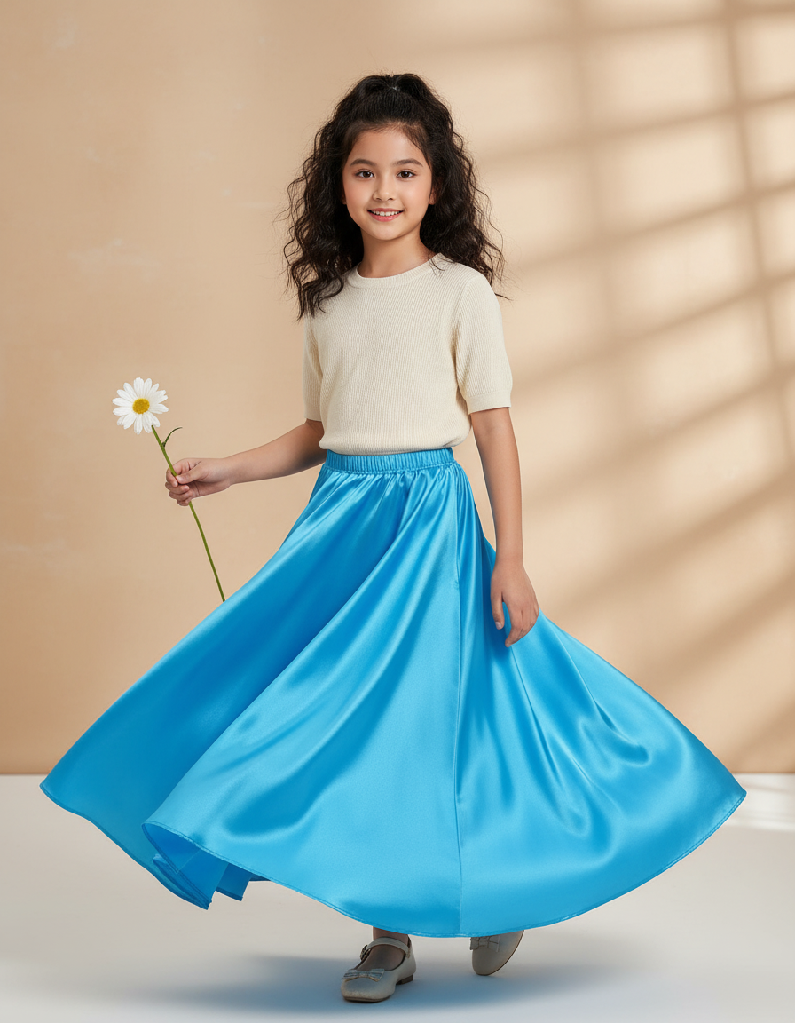 Jupe Longue Turquoise Satin Fluide Enfant