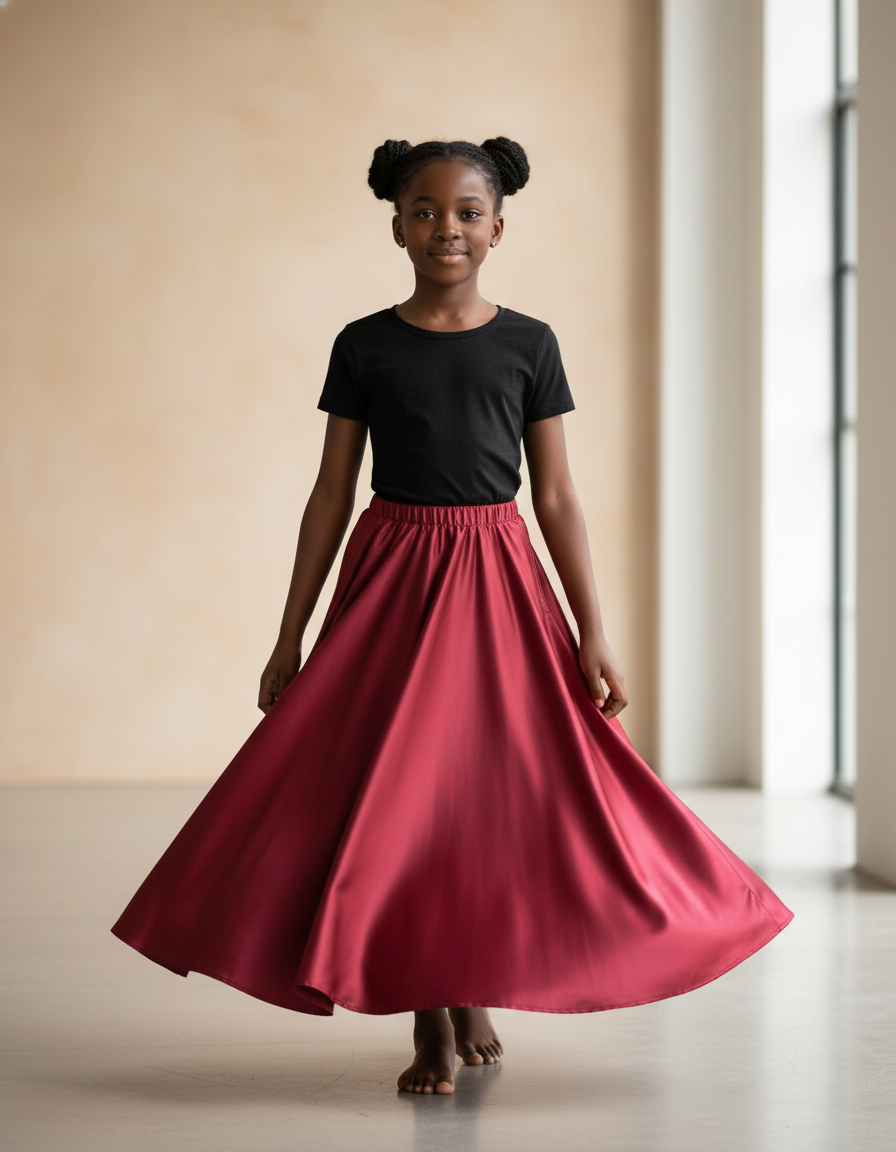 Jupe Longue Rouge Satinée Fluide Femme