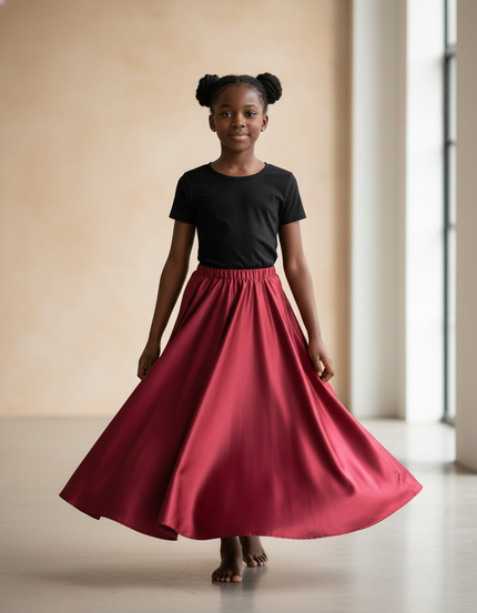 Jupe Longue Rouge Satinée Fluide Femme