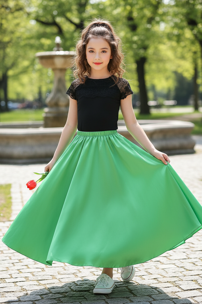 Jupe Longue Vert Satiné Fluide