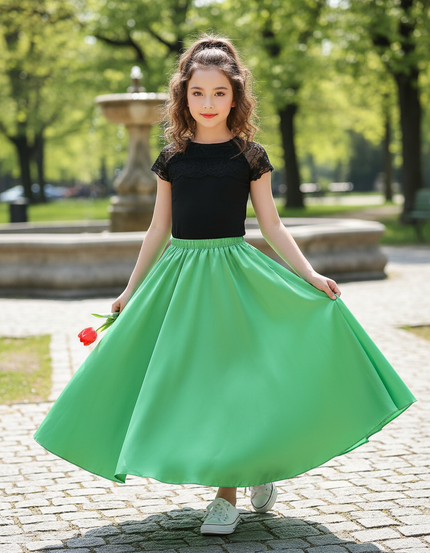 Jupe Longue Vert Satiné Fluide