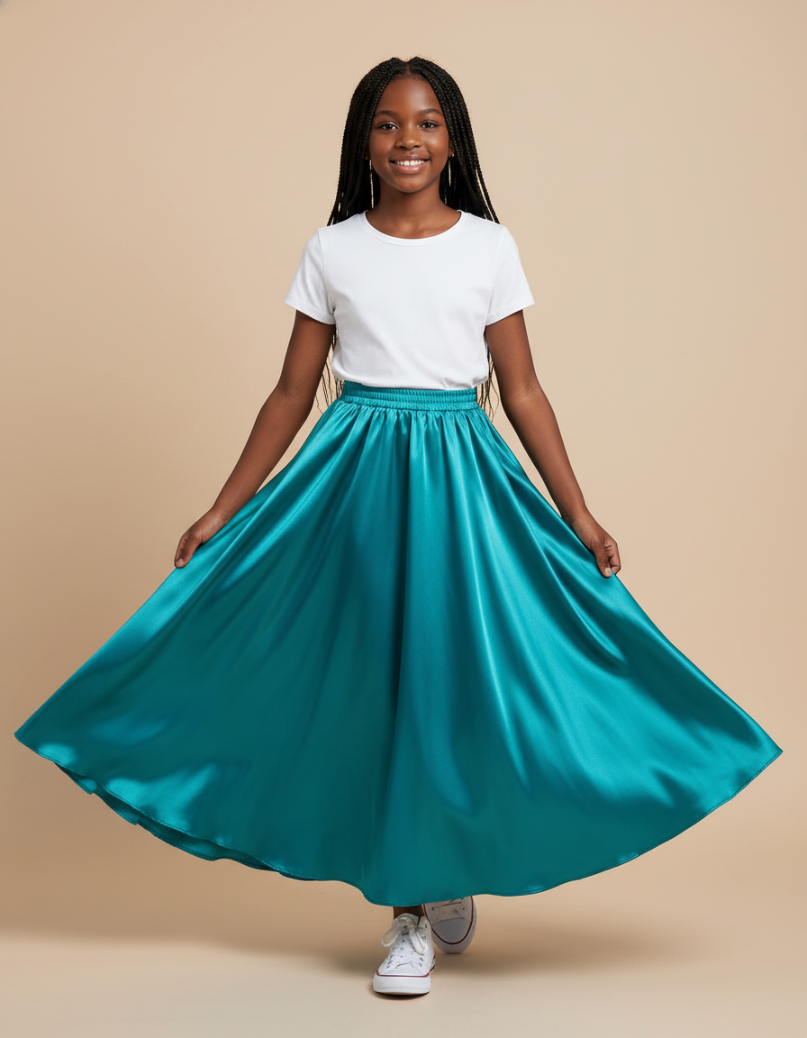 Jupe Longue Turquoise Satin Fluide