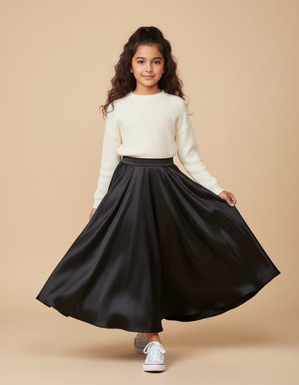 Jupe Longue Noire Satinée Fluide Chic Élégante