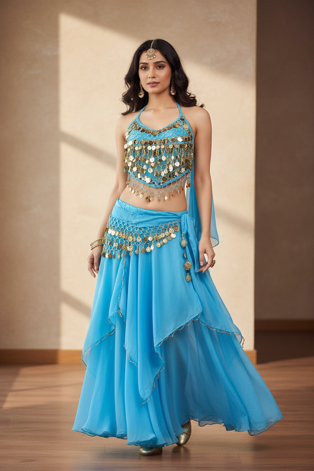 Jupe Longue Bleue Ciel Superposée Fluide