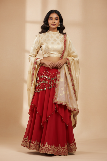 Jupe Longue Rouge Fluide Brodée