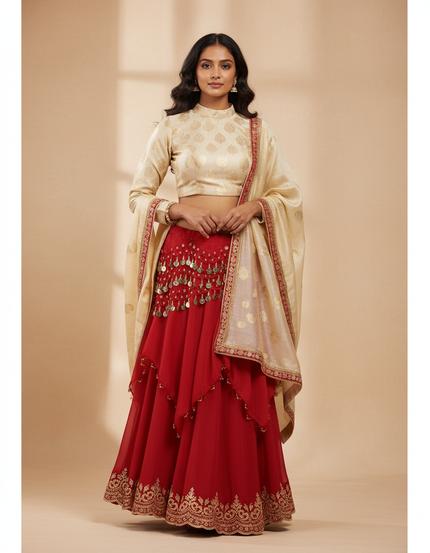 Jupe Longue Rouge Fluide Brodée