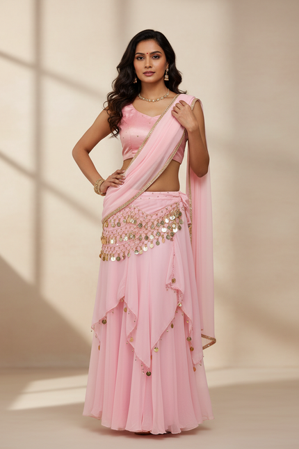 Jupe Longue Rose Fluide Volants