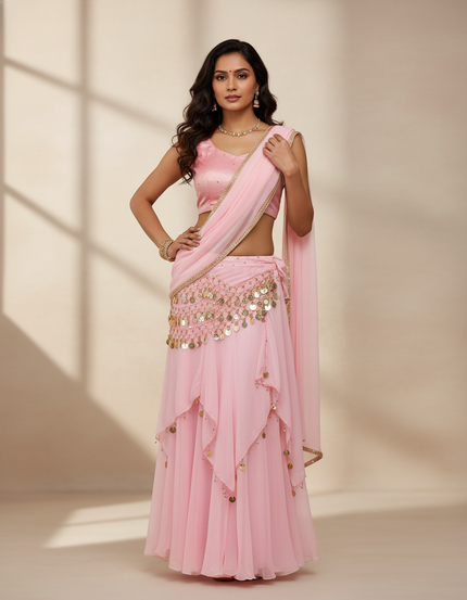 Jupe Longue Rose Fluide Volants