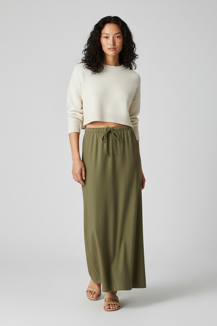 Jupe Longue Vert Olive Fluide