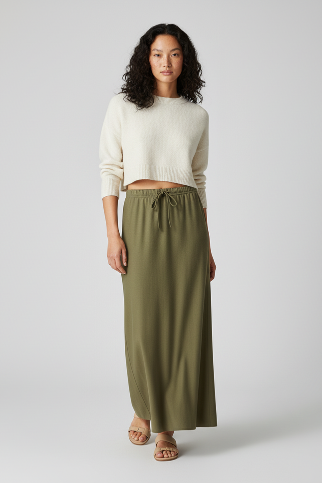 Jupe Longue Vert Olive Fluide