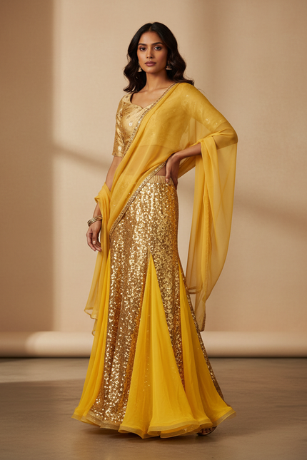 Jupe Longue Paillettes Jaune Élégante