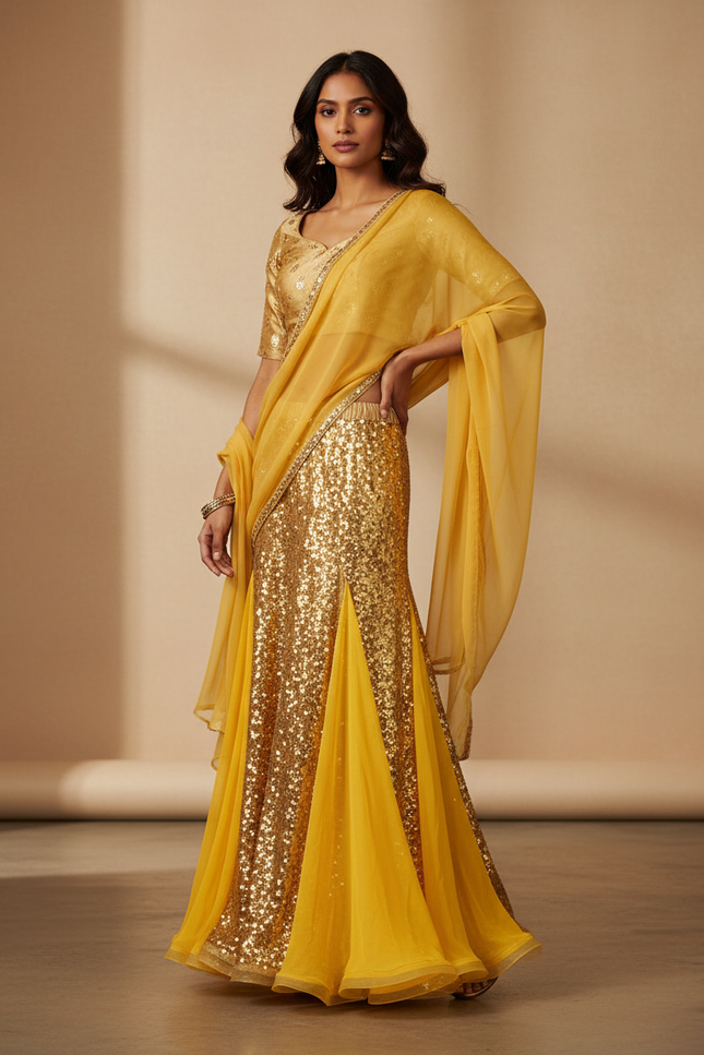 Jupe Longue Paillettes Jaune Élégante