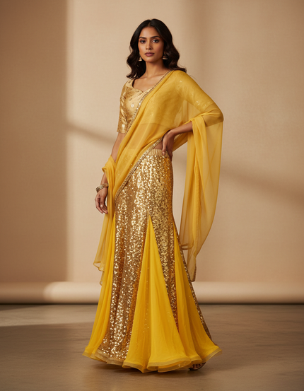 Jupe Longue Paillettes Jaune Élégante