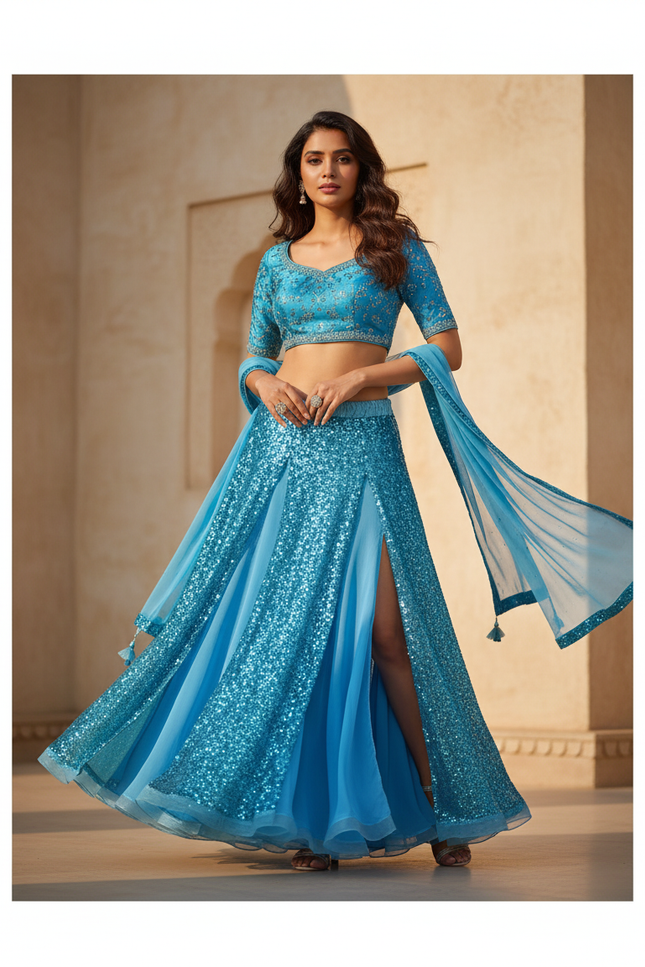 Jupe Longue Bleue Paillettes Fluide