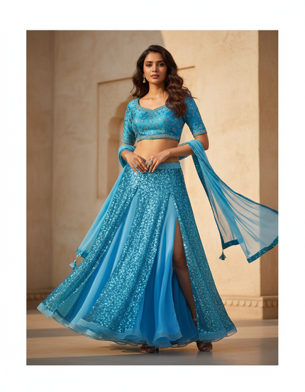 Jupe Longue Bleue Paillettes Fluide