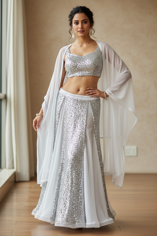 Jupe Longue Argentée Pailletée Élégante