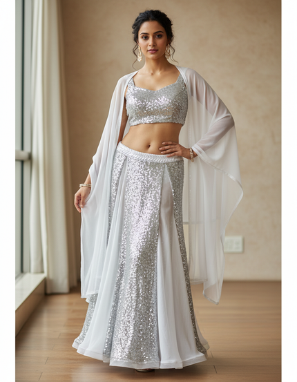 Jupe Longue Argentée Pailletée Élégante