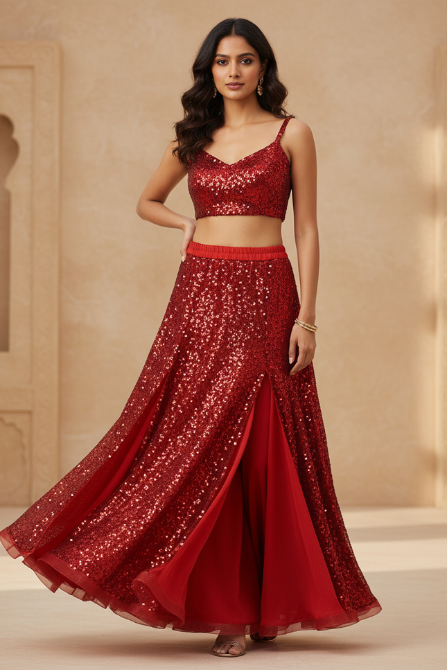Jupe Longue Rouge Pailletée Élégante