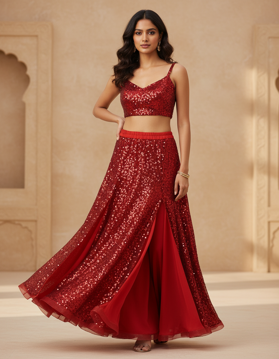 Jupe Longue Rouge Pailletée Élégante
