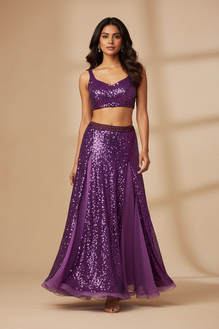 Jupe Longue Violette Pailletée Fluide