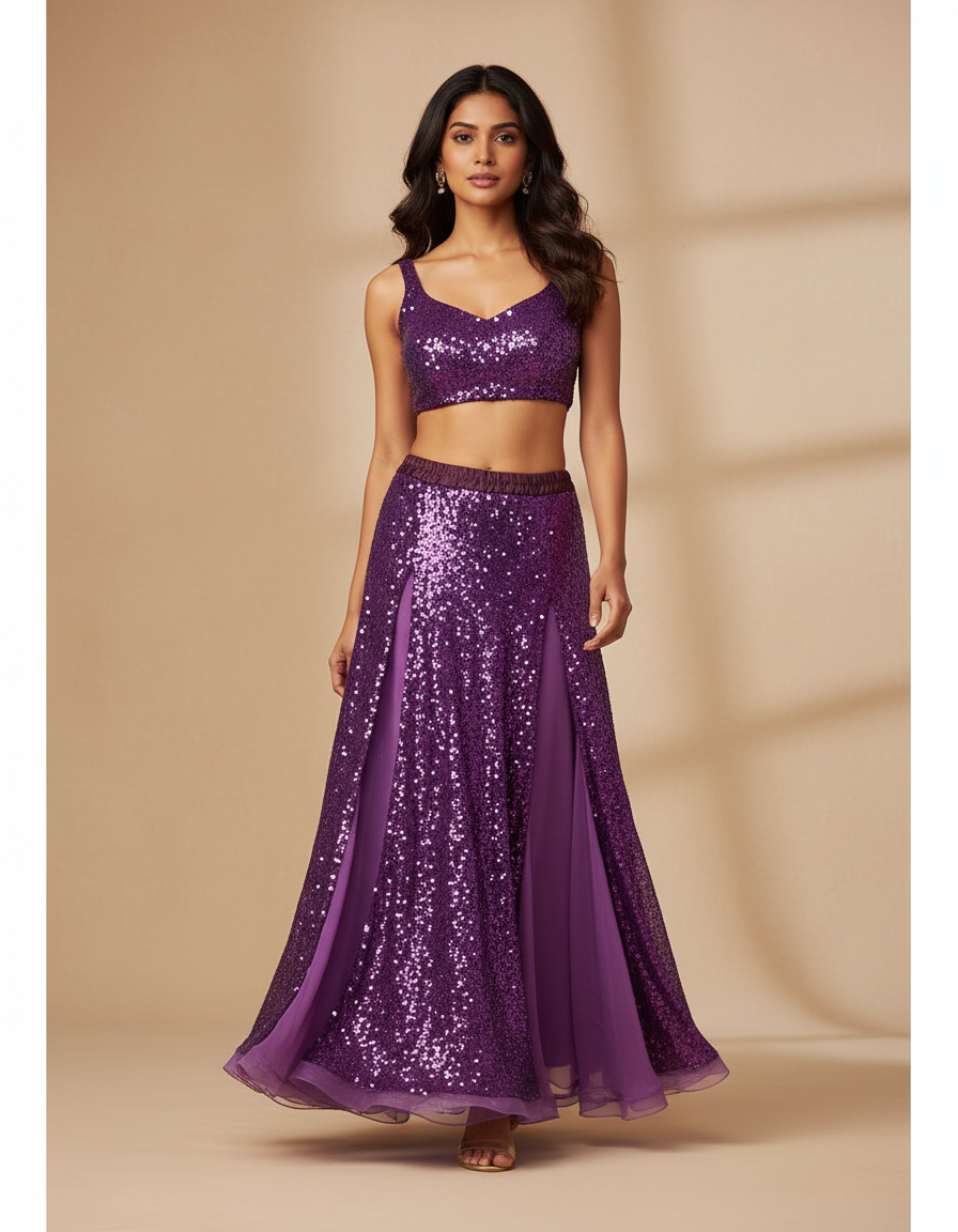 Jupe Longue Violette Pailletée Fluide