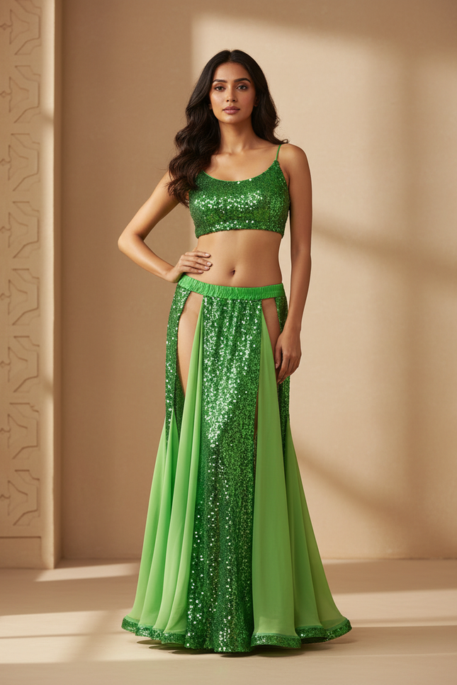 Jupe Longue Pailletée Fendue Fluide