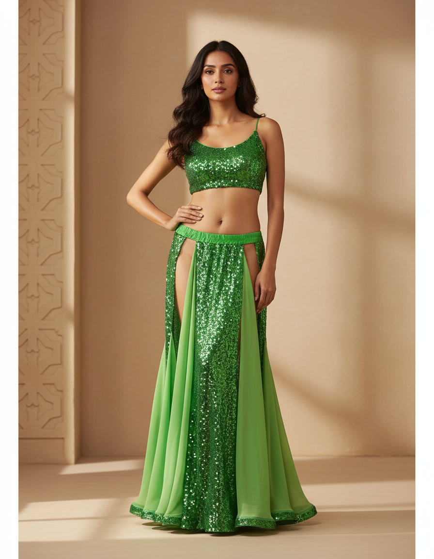 Jupe Longue Pailletée Fendue Fluide