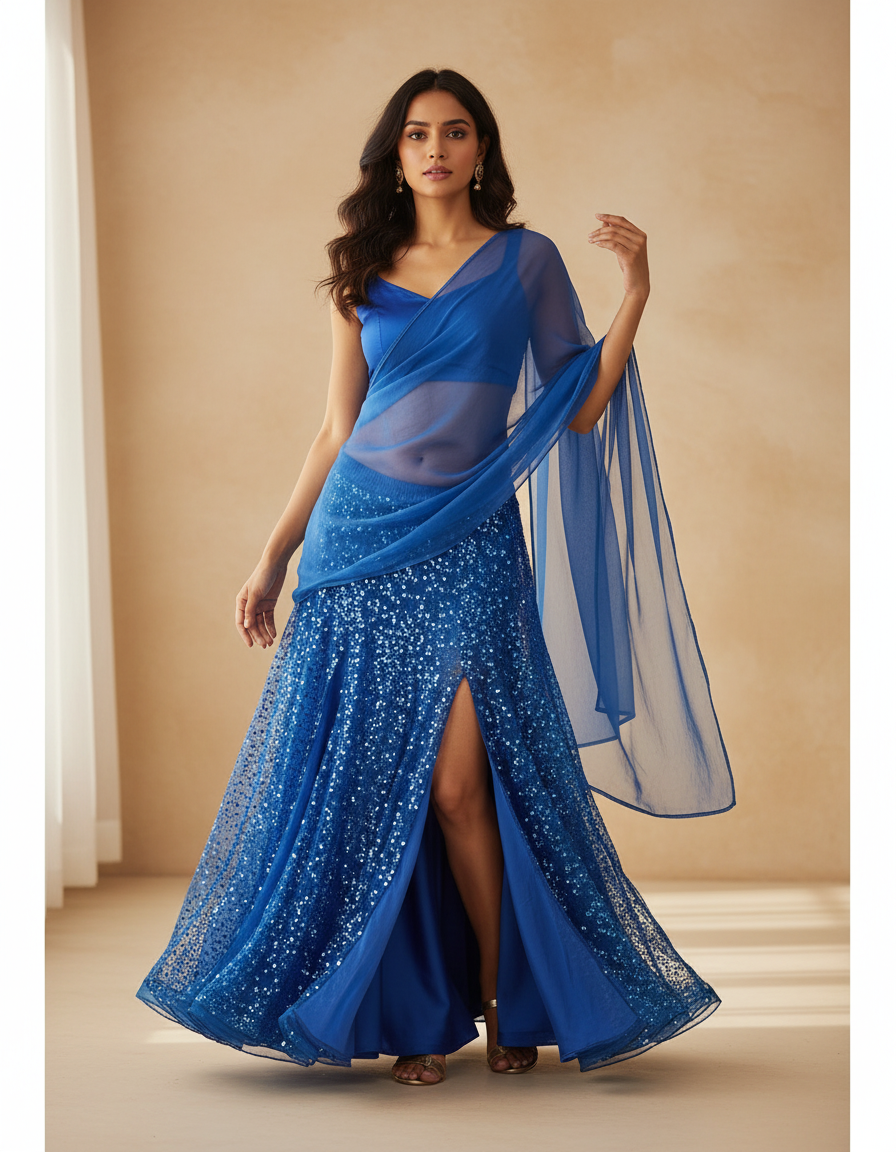 Jupe Longue Bleue Pailletée Chic