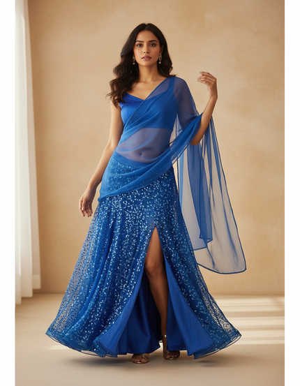 Jupe Longue Bleue Pailletée Chic