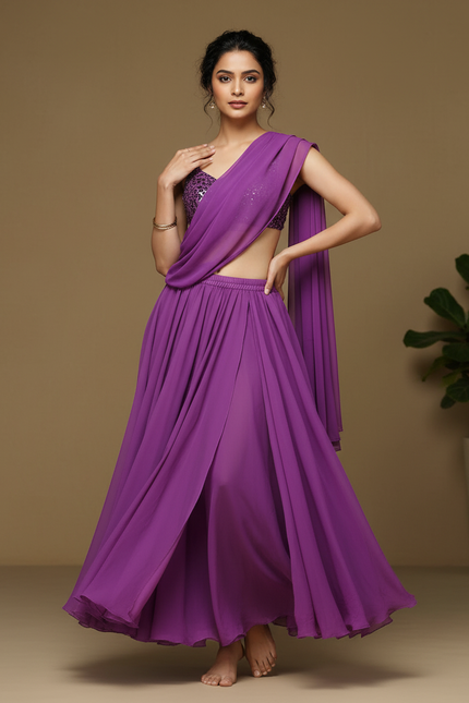 Jupe Longue Violette Fluide Fendue