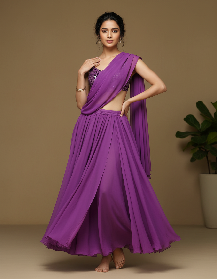 Jupe Longue Violette Fluide Fendue