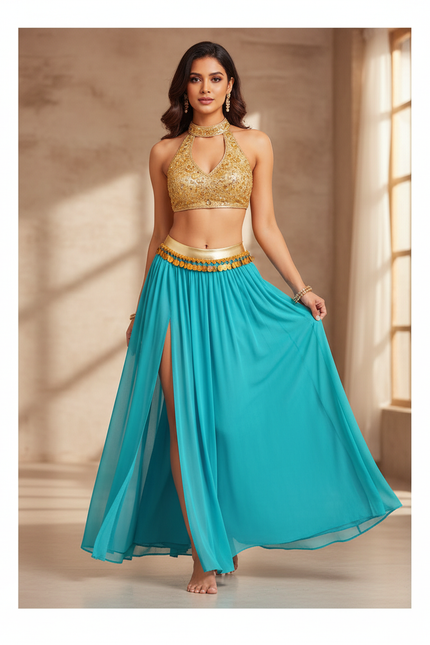 Jupe Longue Fluide Turquoise Fendue