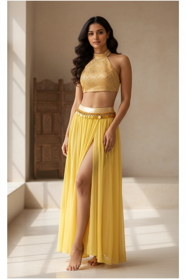 Jupe Longue Jaune Fendue Fluide Chic