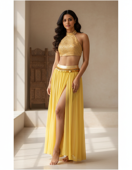 Jupe Longue Jaune Fendue Fluide Chic