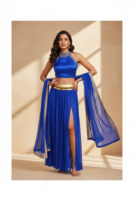 Jupe Longue Bleue Fendue Fluide Femme