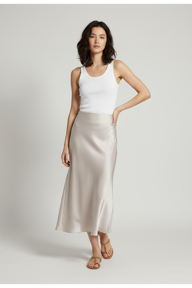 Jupe Longue Satinée Beige Chic