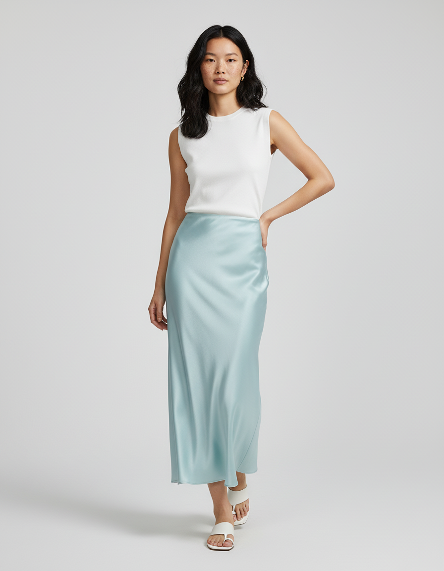 Jupe Longue Bleu Ciel Soyeuse Fluide
