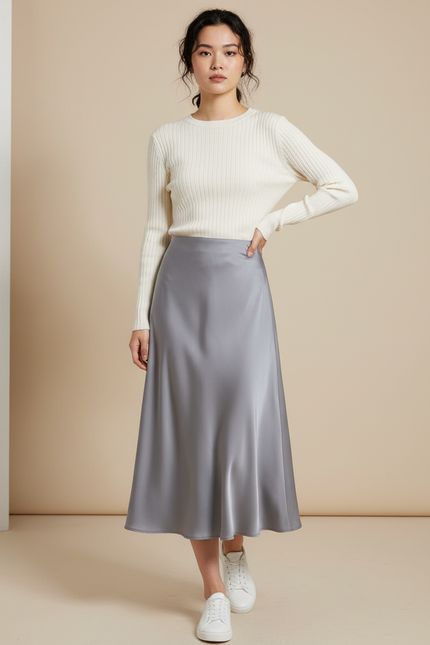 Jupe Longue Grise Satinée Chic