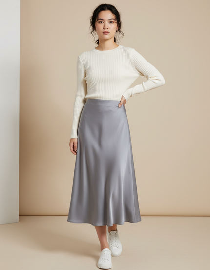 Jupe Longue Grise Satinée Chic