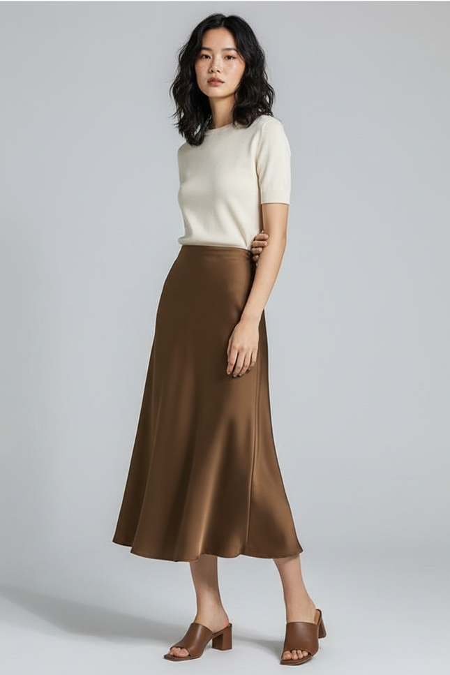 Jupe Longue Satinée Fluide Élégante Tendance Femme