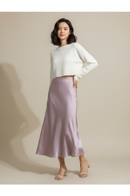 Jupe Longue Mauve Satinée Chic