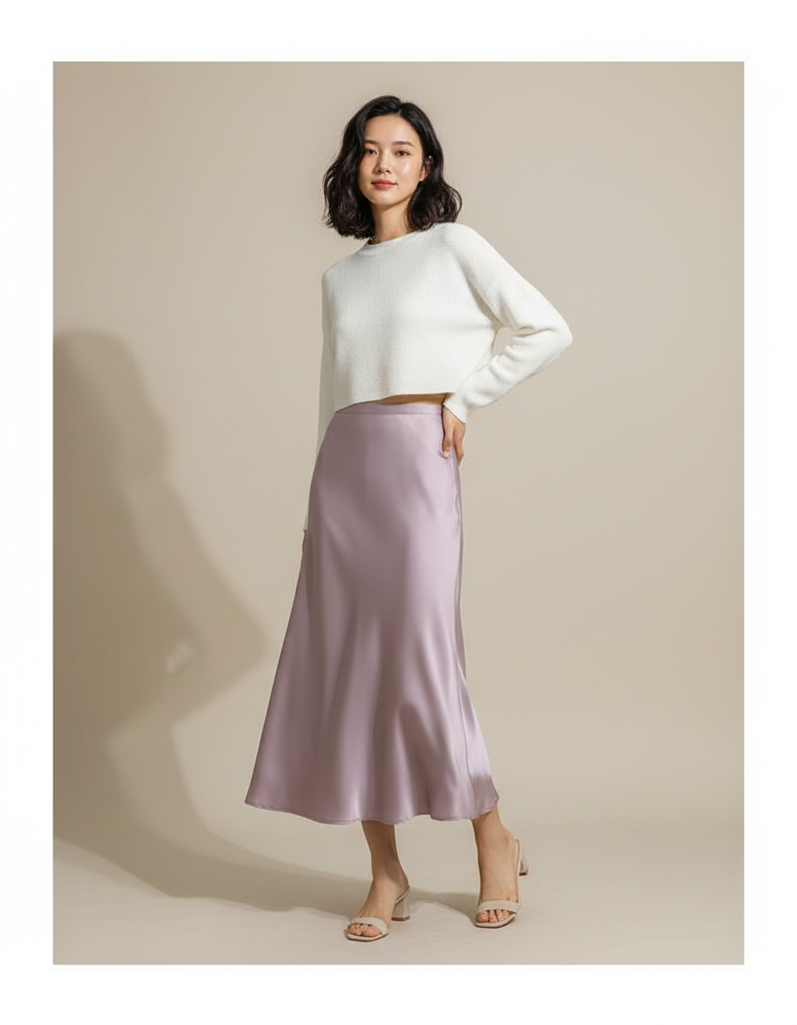 Jupe Longue Mauve Satinée Chic