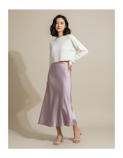 Jupe Longue Mauve Satinée Chic